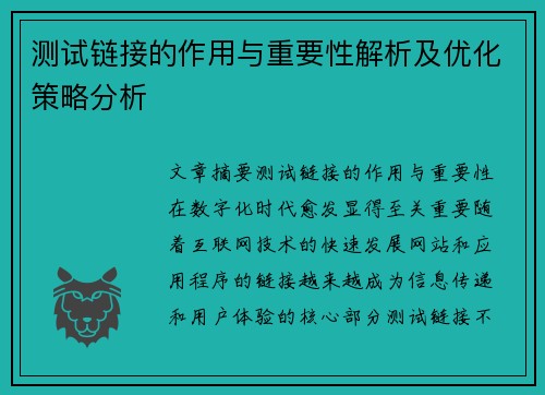 测试链接的作用与重要性解析及优化策略分析